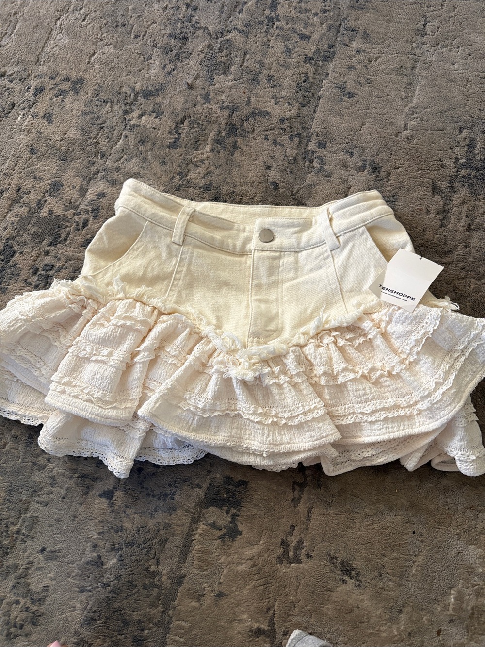The Vintage Shop Cream Ruffled Lace Mini Skirt